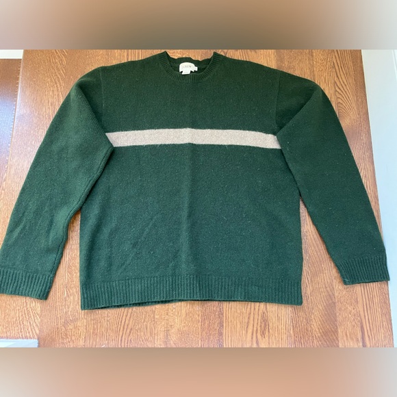 J Crew wool pullover sweater crew neck green tan lightweight grandpa Y2K XL - Picture 1 of 6